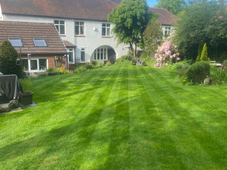 Striped Lawn Complete with Flower Beds | Pro Garden