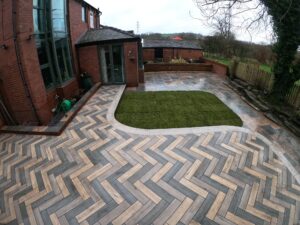 Herringbone wooden decking | Pro Gardens